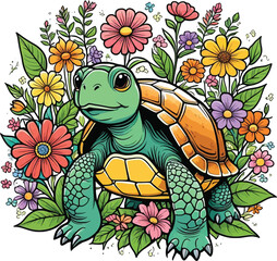 Aesthetic Colorful Floral Turtle Graphic