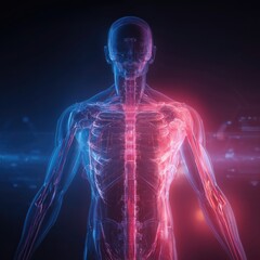 Futuristic Neon Anatomy Visualization: Glowing Bioluminescent Body in Augmented Reality