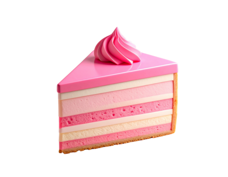 Sweet triangular treat with fluffy cake layers, rich creamy filling, and vibrant pink 