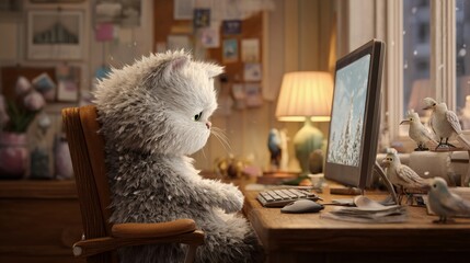Fluffy Cat in Cozy Office Animation/ふわふわ猫の居心地良いオフィスアニメーション6