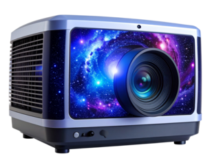 Modern Galaxy Projector with Rotating Star Display and Nebula Effect, Front View, Isolated on Transparent Background