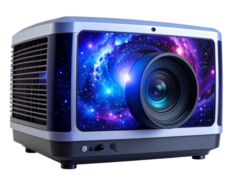 Modern Galaxy Projector with Rotating Star Display and Nebula Effect, Front View, Isolated on Transparent Background
