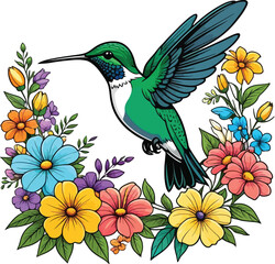Aesthetic Colorful Floral Hummingbird Graphic