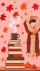 Cozy Autumn Book Stack Vector