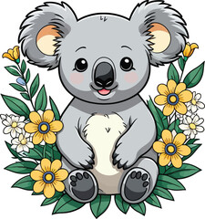 Obraz premium Aesthetic Colorful Floral Koala Graphic