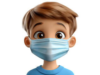 realistic school kids face mask mockup, front view with a cartoon design, isolated on transparent background