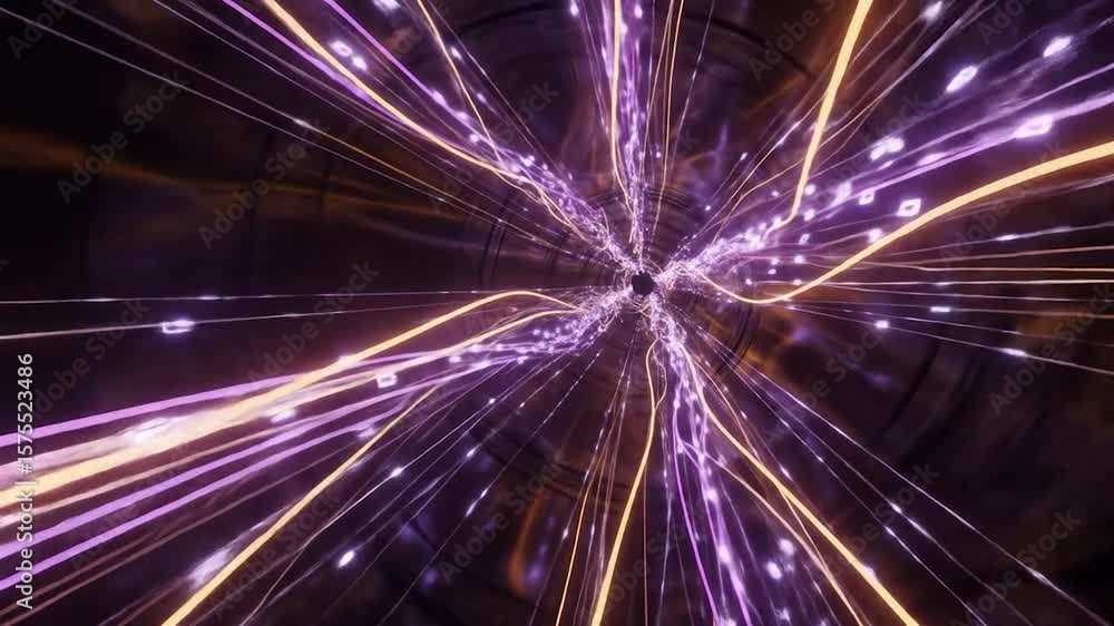 Poster abstract tunnel of light with glowing lines and digital data flow