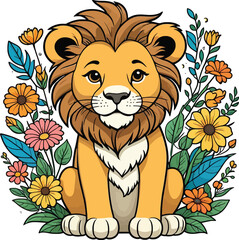 Aesthetic Colorful Floral Lion Graphic