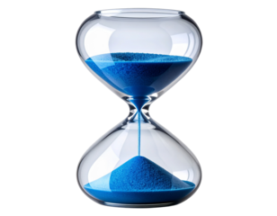Modern Minimalist Hourglass with Blue Sand, Top Angle View, Isolated on Transparent Background
