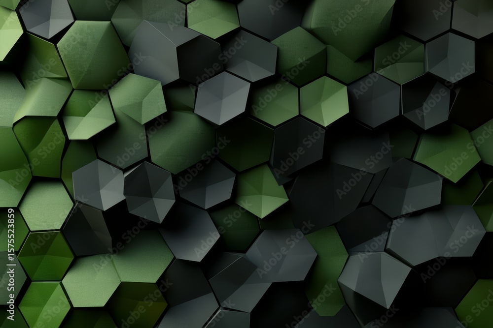 Poster sophisticated abstract tessellated wallpaper with gradient hexagon structures in dark green tones