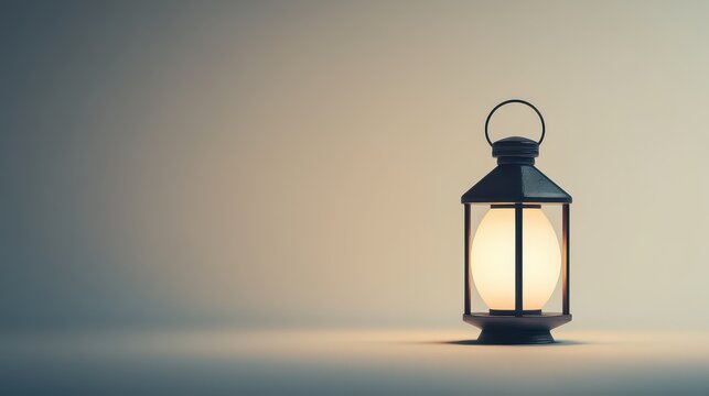 Illuminated lantern with on plain background peaceful ambiance ideal for religious or spiritual themes.