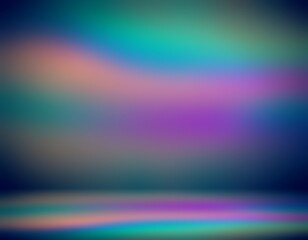 Green magenta blue gradient wall and floor. Empty studio background 3d.