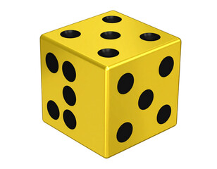 Textured yellow six-sided die featuring distinct black pips, perfect for board games  