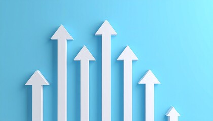 Business strategy leads to success and growth. Upward arrows reflect progress, development, and achievement in every increase.