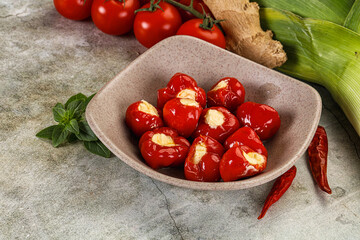 Sweet piquant cherry pepper stuffed cheese