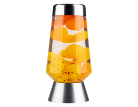 Retro Lava Lamp with Flowing Orange and Yellow Wax, Front View, Isolated on Transparent Background