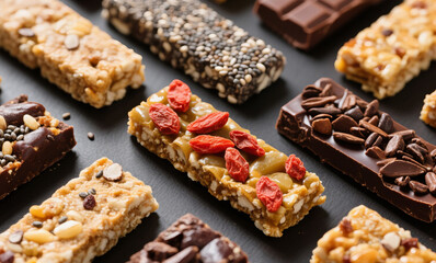 Collection of Natural Energy Bars with Superfood Ingredients on Neutral Background, Ideal for Wellness Branding and Product Promotions