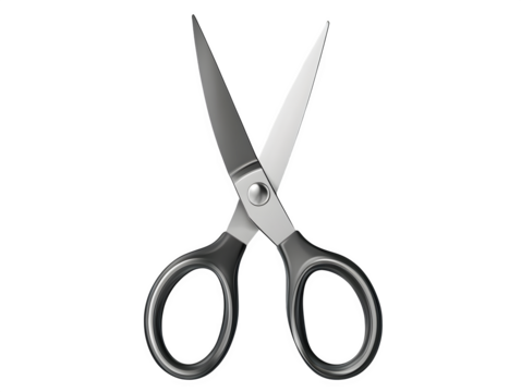 realistic school kids safety scissors mockup, front view with rounded tips, isolated on transparent background