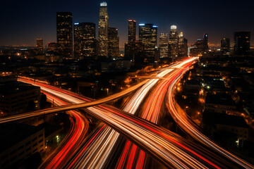 Fototapeta premium Dynamic Los Angeles Nightscape: City Skyline & Light Trails