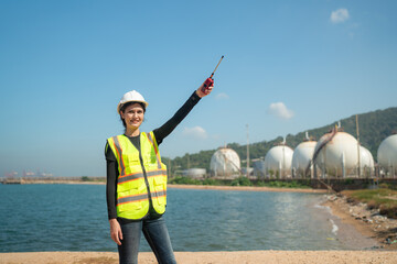 Mechanical engineer working and inspection gas pipeline system new construction project of industrial.