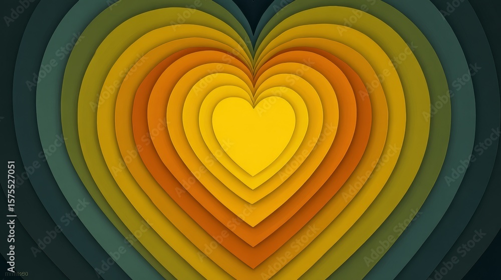 Aufkleber radiant concentric yellow heart gradient with smooth glowing transitions and soft layered structure,
