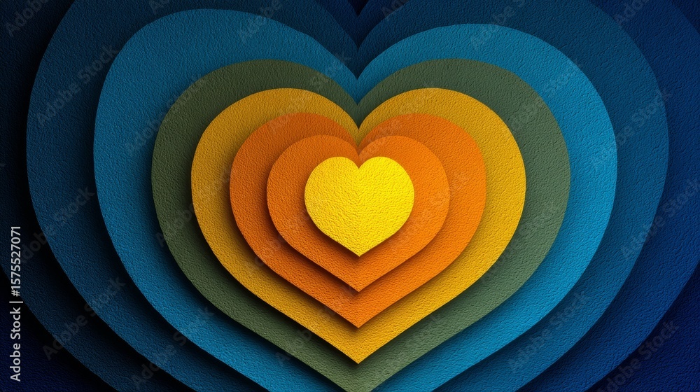 Aufkleber radiant concentric yellow heart gradient with smooth glowing transitions and soft layered structure,