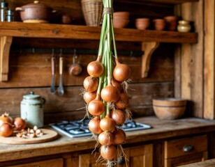Rustic Onion Braid as Kitchen Decor