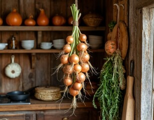 Rustic Onion Braid as Kitchen Decor