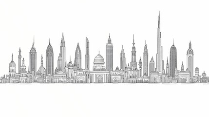 Obraz premium Detailed line drawing of a city skyline.
