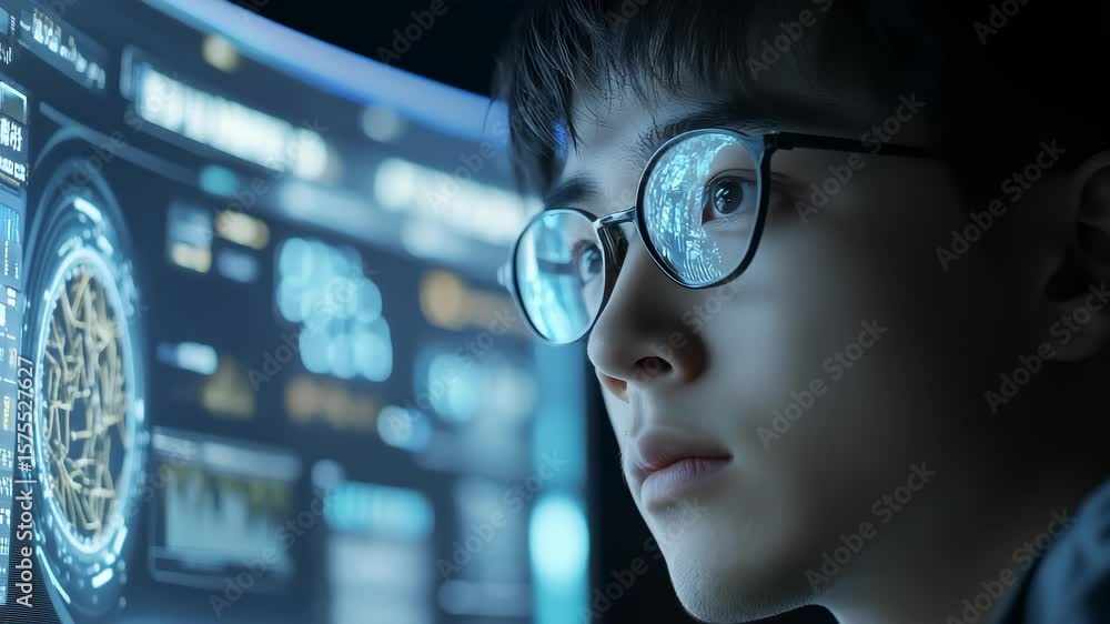 Poster data analyst observing screen data changes
