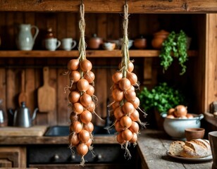 Rustic Onion Braid as Kitchen Decor