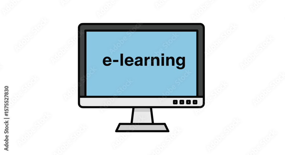 Fototapete monochrome computer monitor displaying e-learning text on blue background