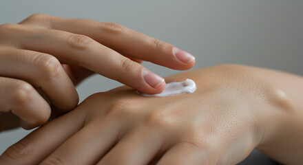 Moisturizing Cream Application on Hand for Skincare Routine