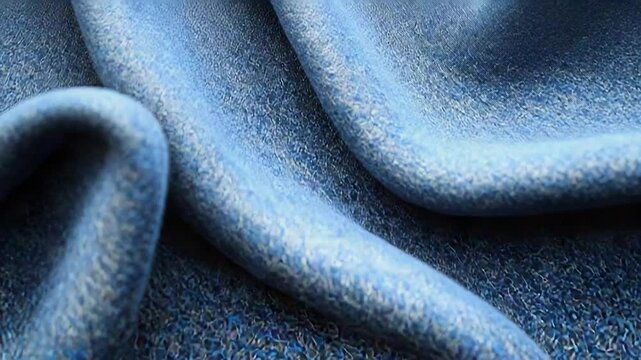 Soft blue tweed fabric draped and folded showing texture