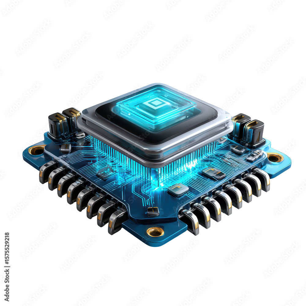 Poster innovative microchip design showcasing advanced technology with glowing elements and intricate circu