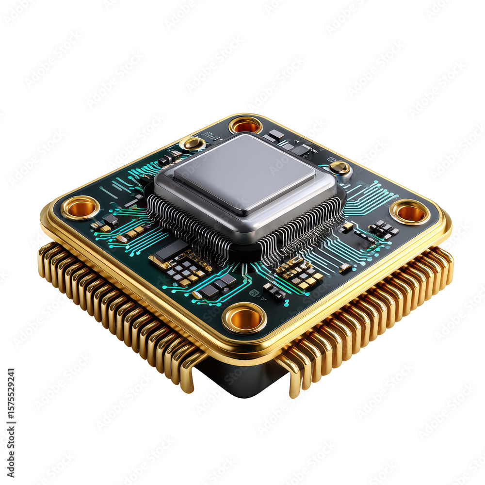 Poster computer processor with intricate circuit design showcasing modern technology and innovation in hard