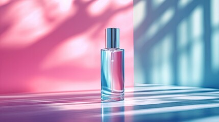 Cosmetic bottle placed on abstract background, emphasizing beauty and elegance