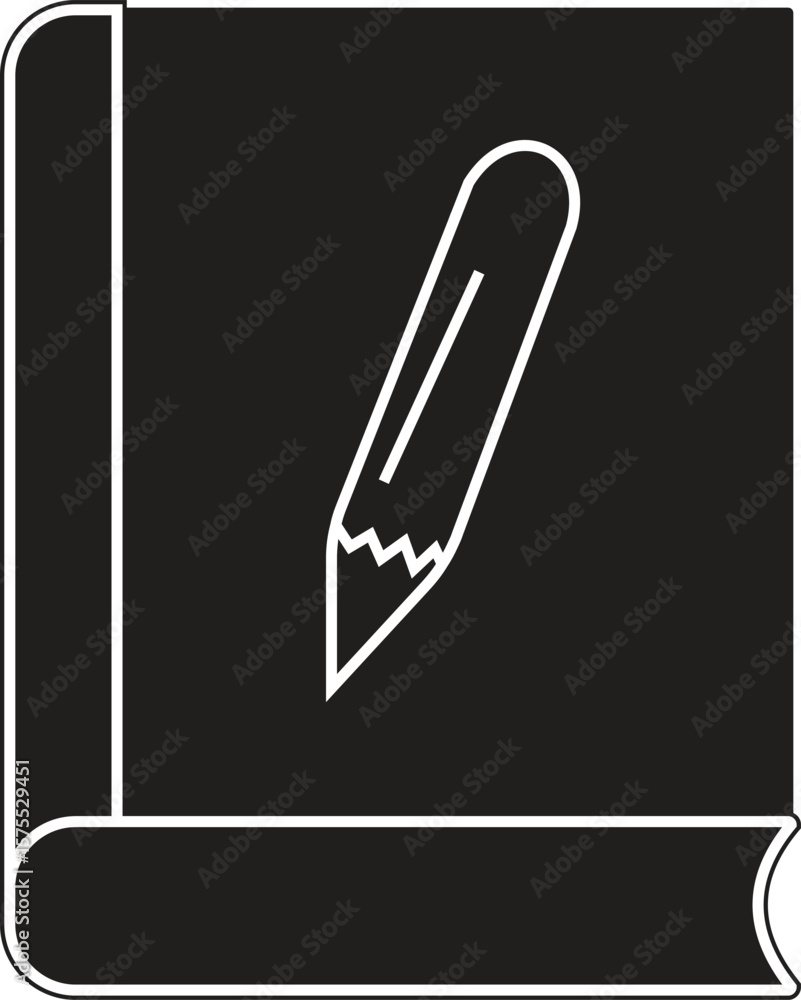 Poster notebook with pencil icon representing writing journal, creative notes or authoring with transparent