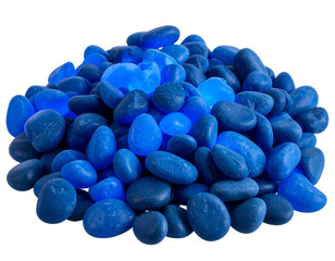 Set of Glowing Blue Pebbles for Garden Decor, Front View, Isolated on Transparent Background