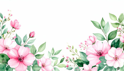 Naklejka premium Pink Flowers Watercolor Border.