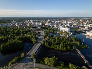 quiet summer morning aerial view, Oulu Finland