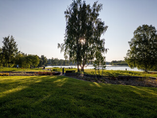 summer morning in a city park, Oulu Finland