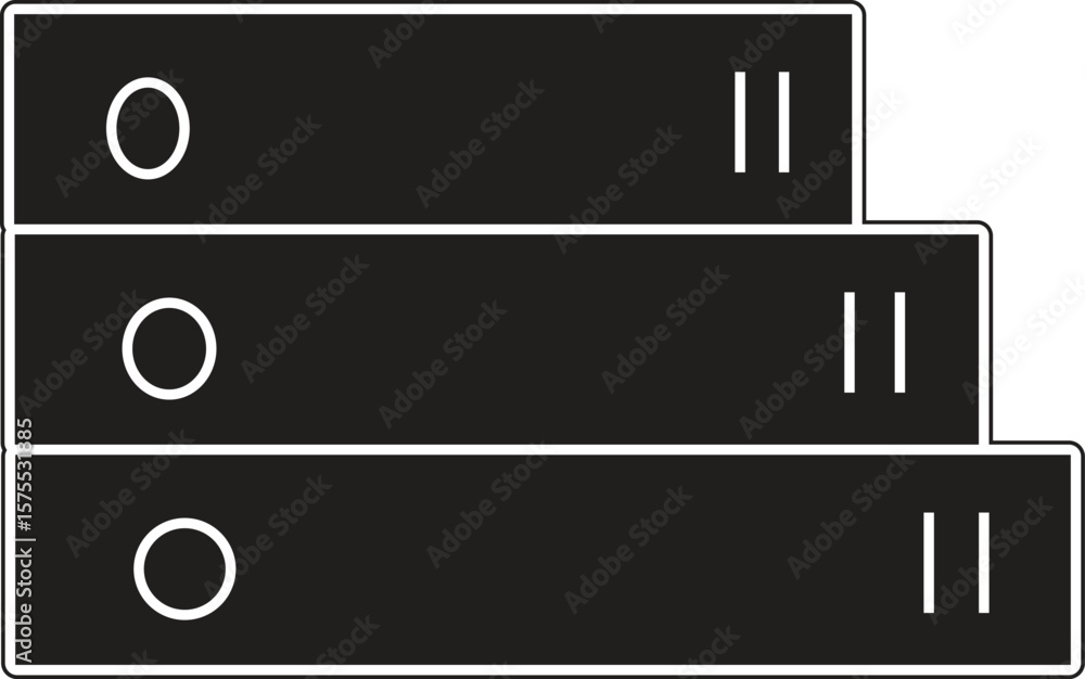 Poster three vertical binders icon representing data files, catalog system or office organization with tran