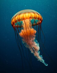 Bioluminescent Jellyfish Floating in Deep Sea