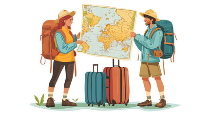 Illustration of Travelers With Luggage and Map