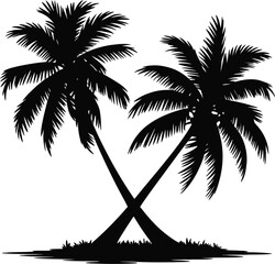 Tropical palm trees crossing silhouette nature