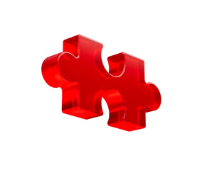 A vibrant red puzzle piece with smooth edges and a futuristic design. 3D illustration