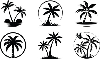 Tropical palm tree silhouettes palm trees beach