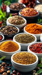 Fototapeta premium Vibrant Collection of Spices and Seasonings Captured in Stunning Culinary Photography Artistry