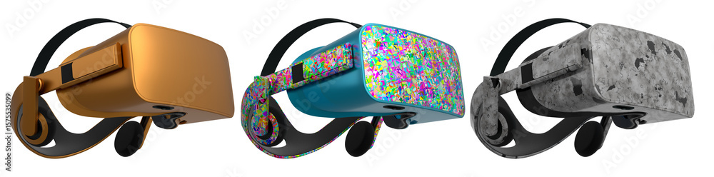 Poster virtual reality glasses and headset isolated on white background with clipping path. 3d render of de